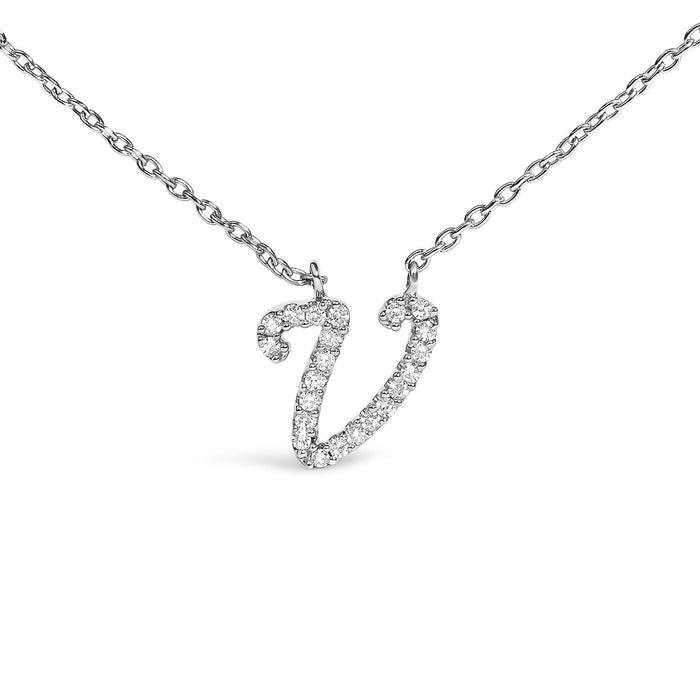 Diamond Accent A-Z Initial Script Style Pendant Necklace in 10K White Gold, photo 31