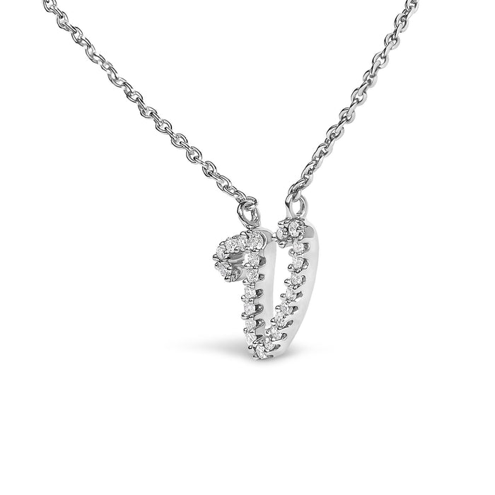 Diamond Accent A-Z Initial Script Style Pendant Necklace in 10K White Gold