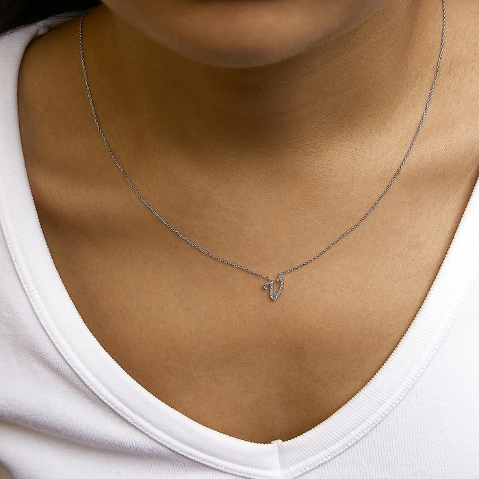 Diamond Accent A-Z Initial Script Style Pendant Necklace in 10K White Gold, photo 57