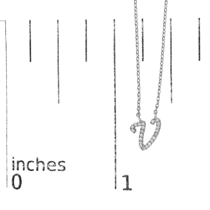 Diamond Accent A-Z Initial Script Style Pendant Necklace in 10K White Gold