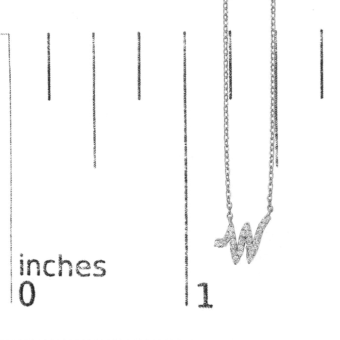 Diamond Accent A-Z Initial Script Style Pendant Necklace in 10K White Gold