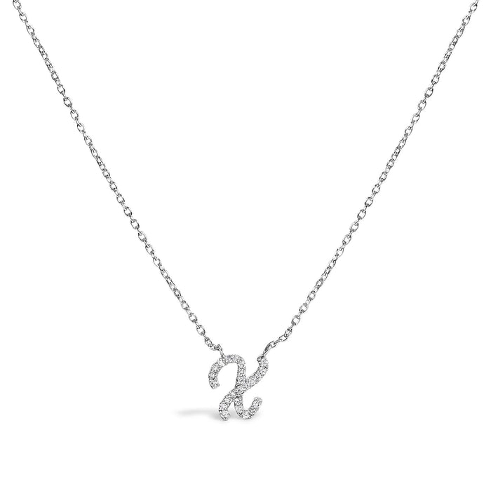 Diamond Accent A-Z Initial Script Style Pendant Necklace in 10K White Gold, photo 3