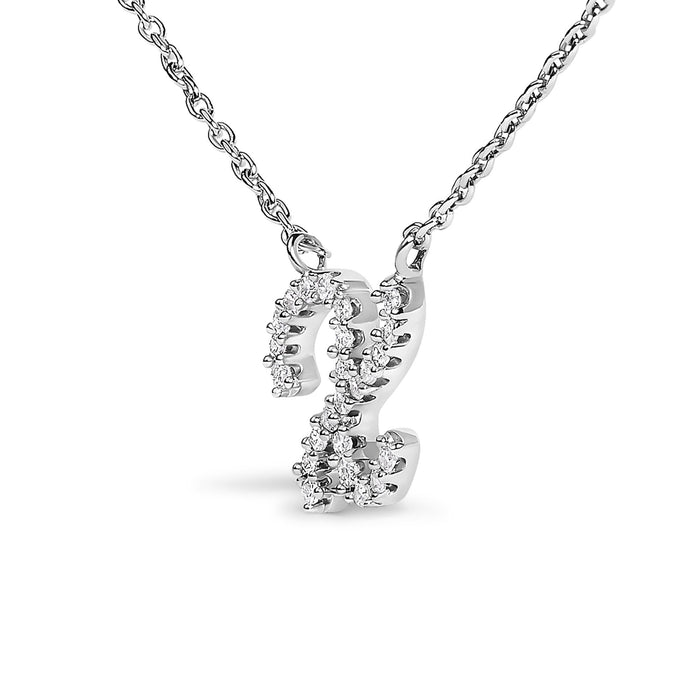 Diamond Accent A-Z Initial Script Style Pendant Necklace in 10K White Gold