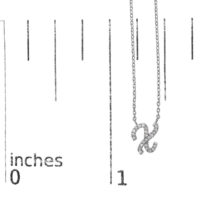 Diamond Accent A-Z Initial Script Style Pendant Necklace in 10K White Gold