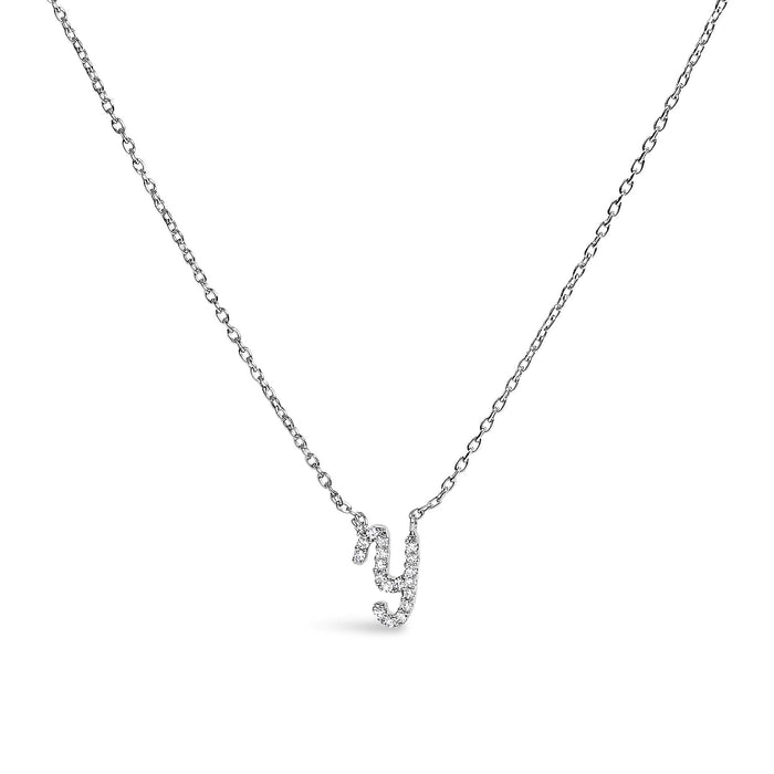 Diamond Accent A-Z Initial Script Style Pendant Necklace in 10K White Gold, photo 2