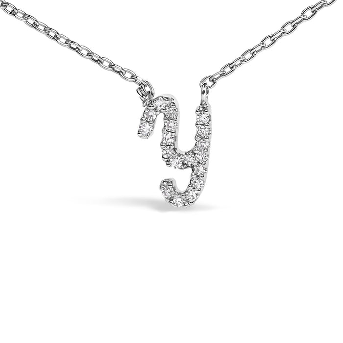 Diamond Accent A-Z Initial Script Style Pendant Necklace in 10K White Gold, photo 28