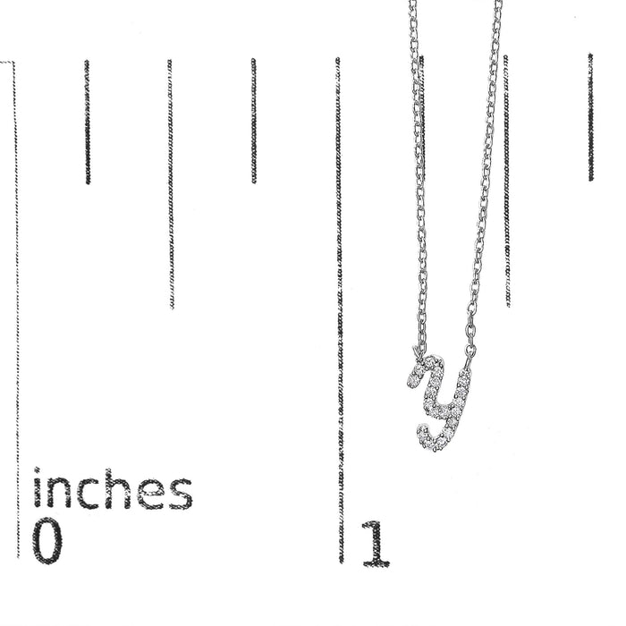 Diamond Accent A-Z Initial Script Style Pendant Necklace in 10K White Gold