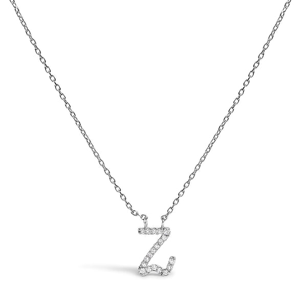 Diamond Accent A-Z Initial Script Style Pendant Necklace in 10K White Gold, photo 1