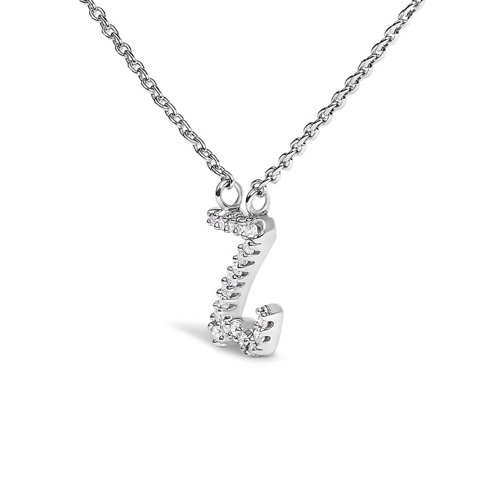 Diamond Accent A-Z Initial Script Style Pendant Necklace in 10K White Gold