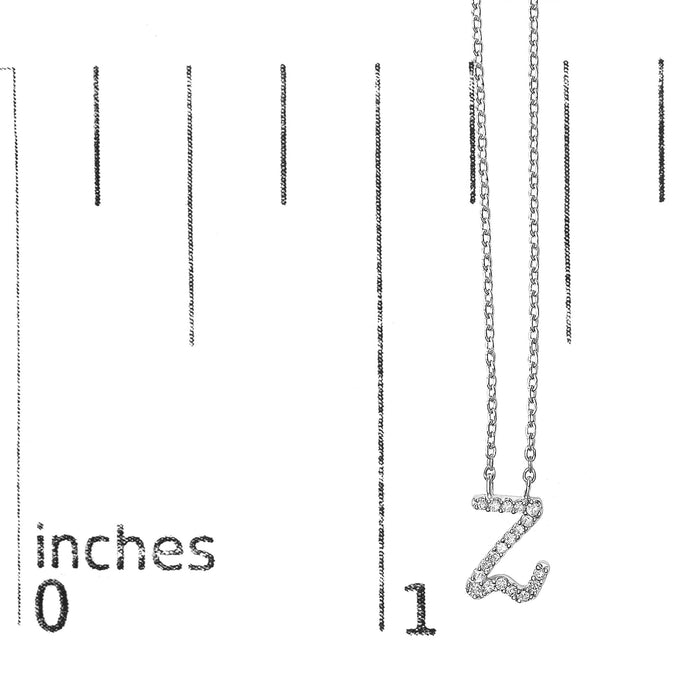 Diamond Accent A-Z Initial Script Style Pendant Necklace in 10K White Gold
