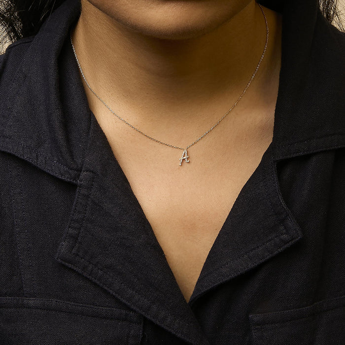 Diamond Accent A-Z Initial Script Style Pendant Necklace in 10K Yellow Gold