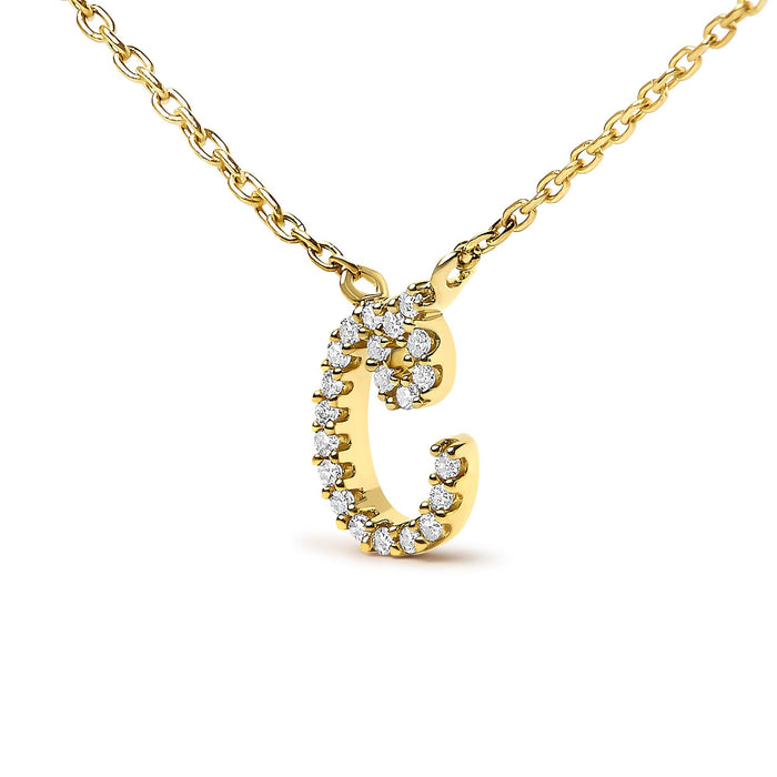 Diamond Accent A-Z Initial Script Style Pendant Necklace in 10K Yellow Gold