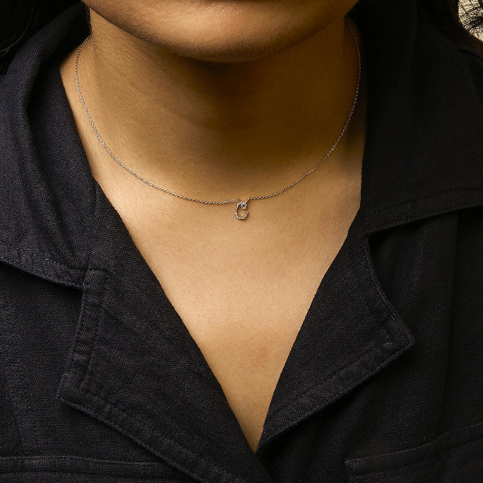 Diamond Accent A-Z Initial Script Style Pendant Necklace in 10K Yellow Gold