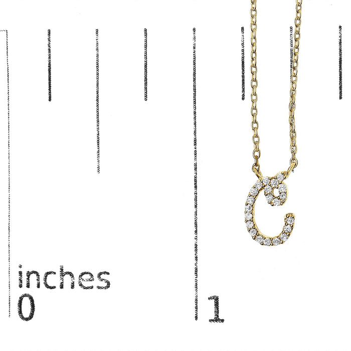 Diamond Accent A-Z Initial Script Style Pendant Necklace in 10K Yellow Gold