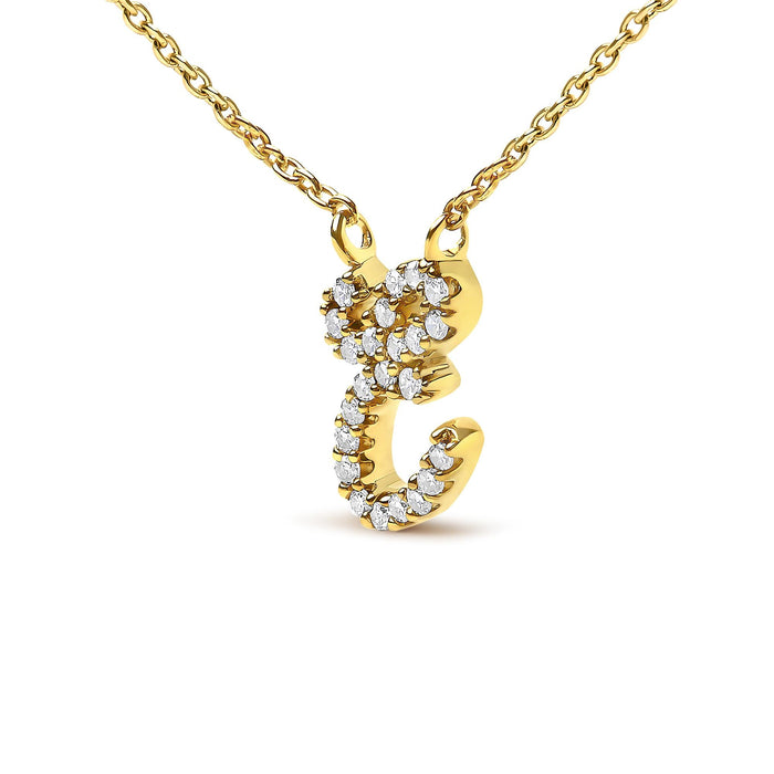 Diamond Accent A-Z Initial Script Style Pendant Necklace in 10K Yellow Gold