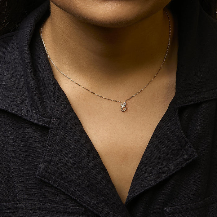 Diamond Accent A-Z Initial Script Style Pendant Necklace in 10K Yellow Gold