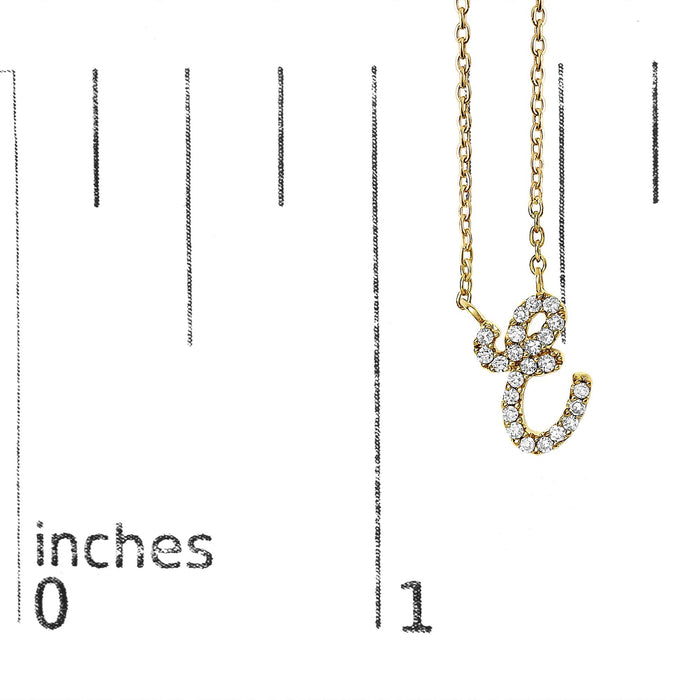 Diamond Accent A-Z Initial Script Style Pendant Necklace in 10K Yellow Gold