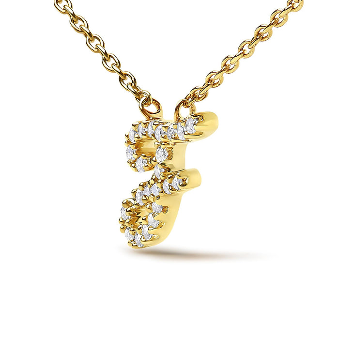 Diamond Accent A-Z Initial Script Style Pendant Necklace in 10K Yellow Gold