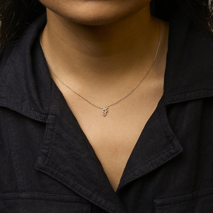 Diamond Accent A-Z Initial Script Style Pendant Necklace in 10K Yellow Gold