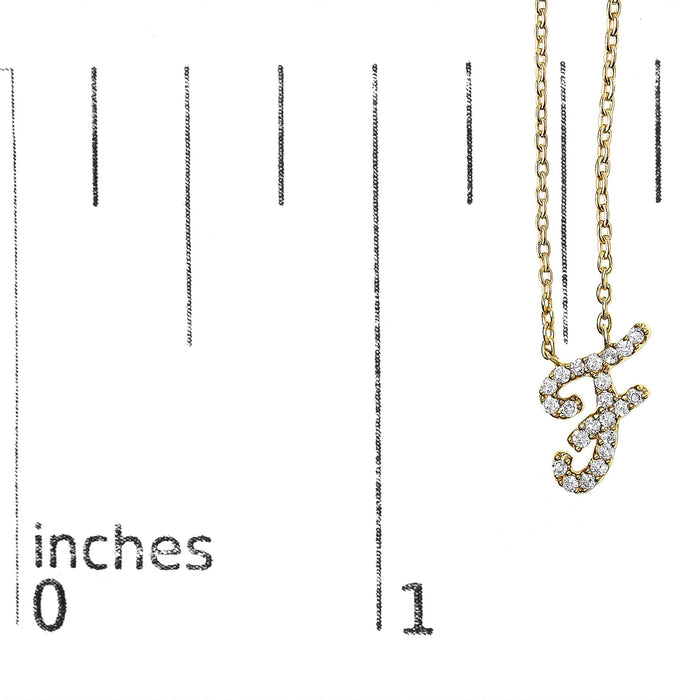 Diamond Accent A-Z Initial Script Style Pendant Necklace in 10K Yellow Gold