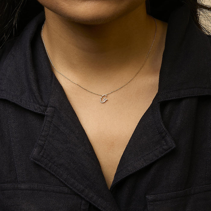Diamond Accent A-Z Initial Script Style Pendant Necklace in 10K Yellow Gold