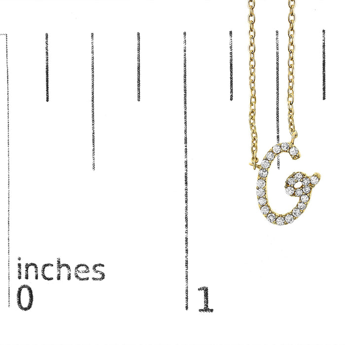 Diamond Accent A-Z Initial Script Style Pendant Necklace in 10K Yellow Gold