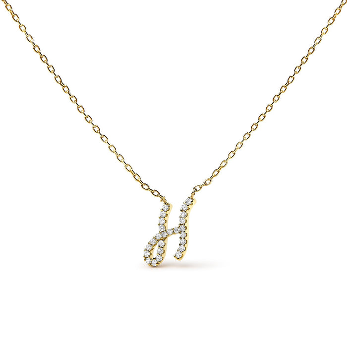 Diamond Accent A-Z Initial Script Style Pendant Necklace in 10K Yellow Gold, photo 19