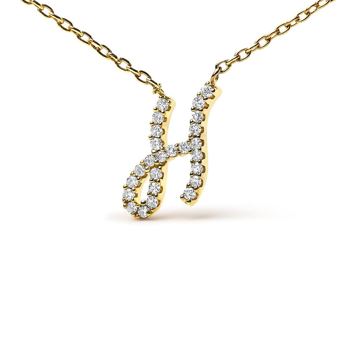 Diamond Accent A-Z Initial Script Style Pendant Necklace in 10K Yellow Gold, photo 45