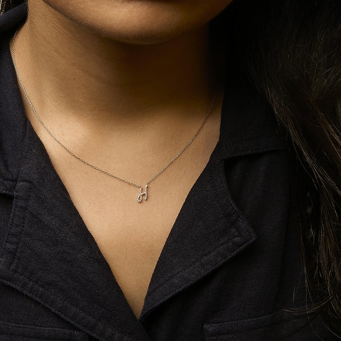 Diamond Accent A-Z Initial Script Style Pendant Necklace in 10K Yellow Gold