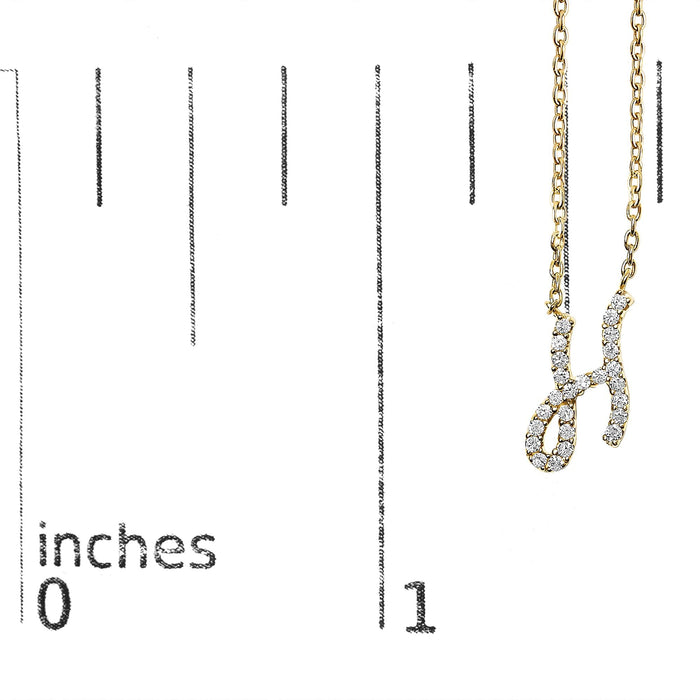 Diamond Accent A-Z Initial Script Style Pendant Necklace in 10K Yellow Gold