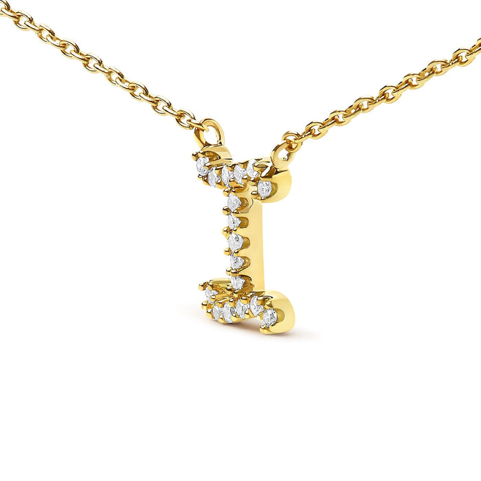 Diamond Accent A-Z Initial Script Style Pendant Necklace in 10K Yellow Gold
