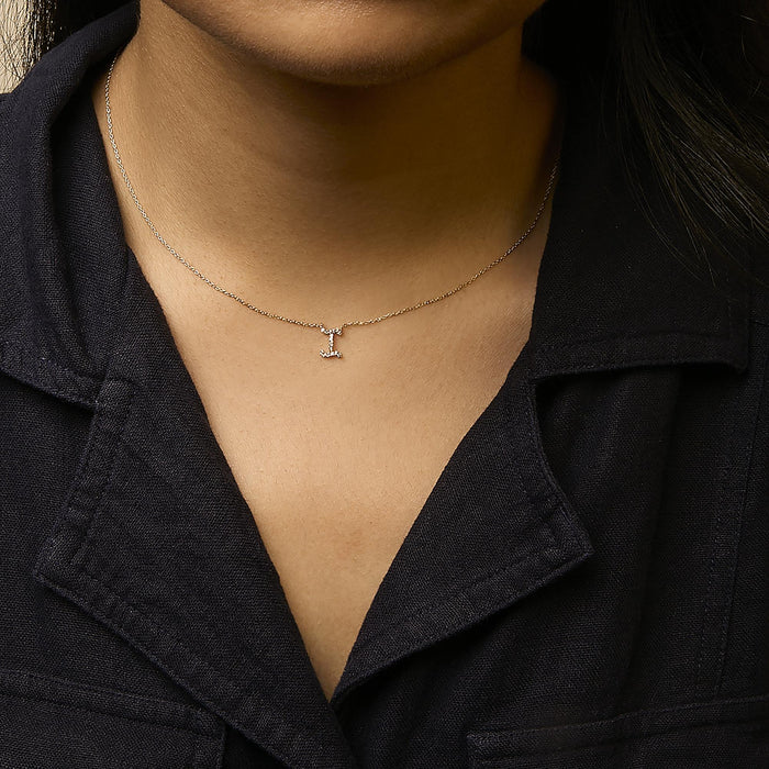 Diamond Accent A-Z Initial Script Style Pendant Necklace in 10K Yellow Gold