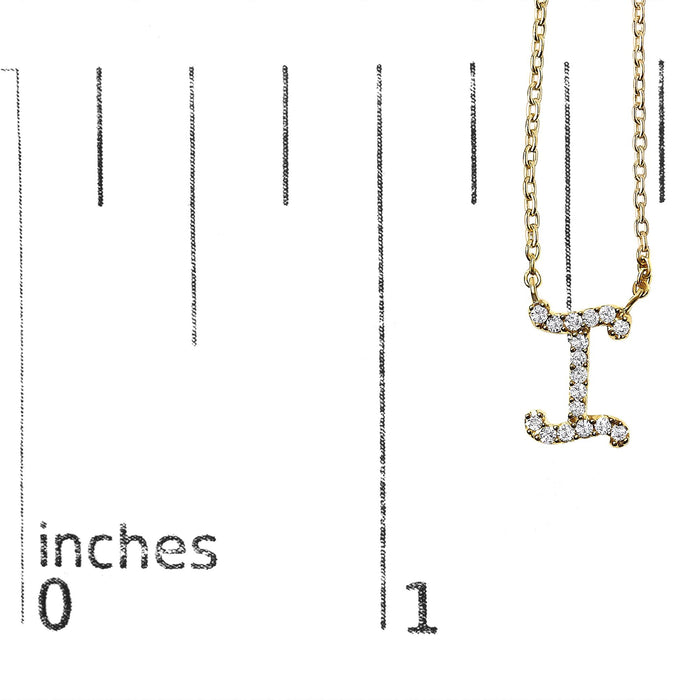 Diamond Accent A-Z Initial Script Style Pendant Necklace in 10K Yellow Gold
