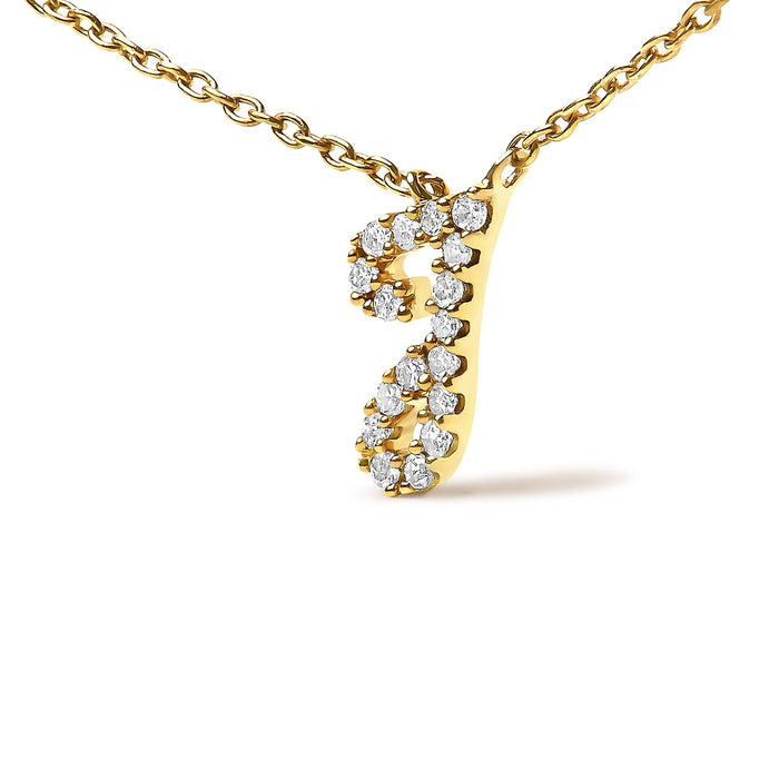 Diamond Accent A-Z Initial Script Style Pendant Necklace in 10K Yellow Gold