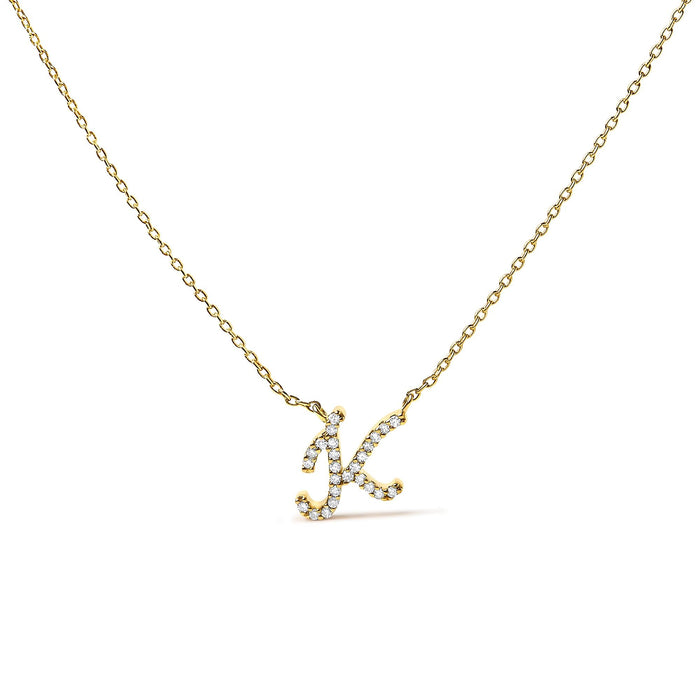 Diamond Accent A-Z Initial Script Style Pendant Necklace in 10K Yellow Gold, photo 16