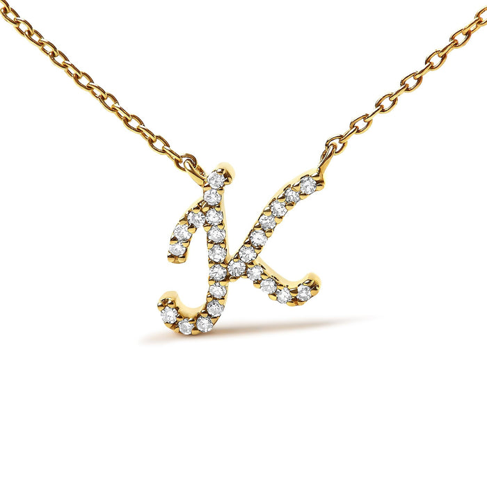 Diamond Accent A-Z Initial Script Style Pendant Necklace in 10K Yellow Gold, photo 42