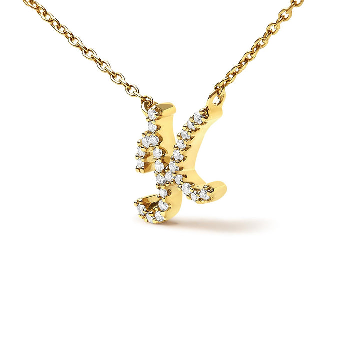 Diamond Accent A-Z Initial Script Style Pendant Necklace in 10K Yellow Gold