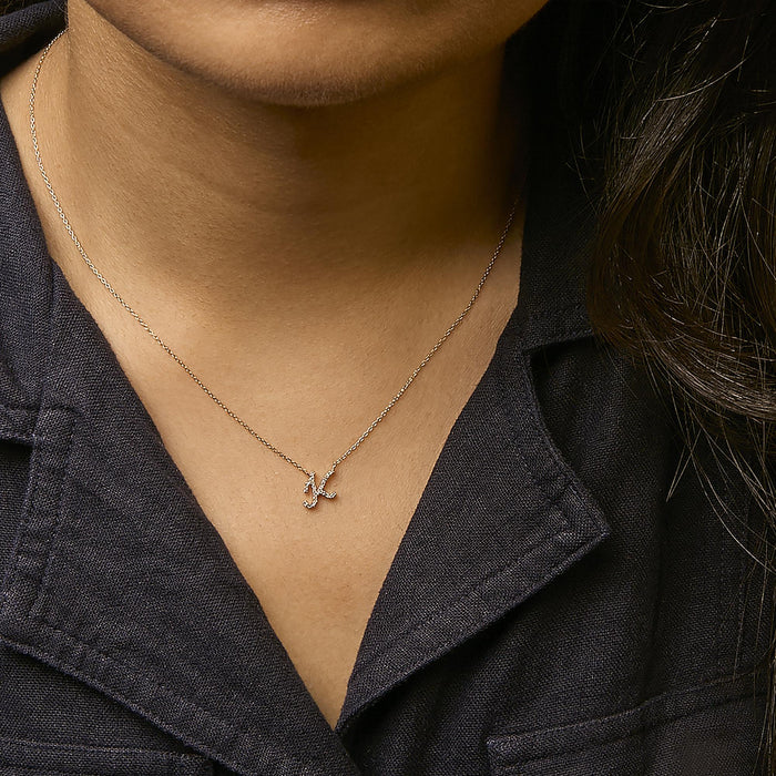 Diamond Accent A-Z Initial Script Style Pendant Necklace in 10K Yellow Gold