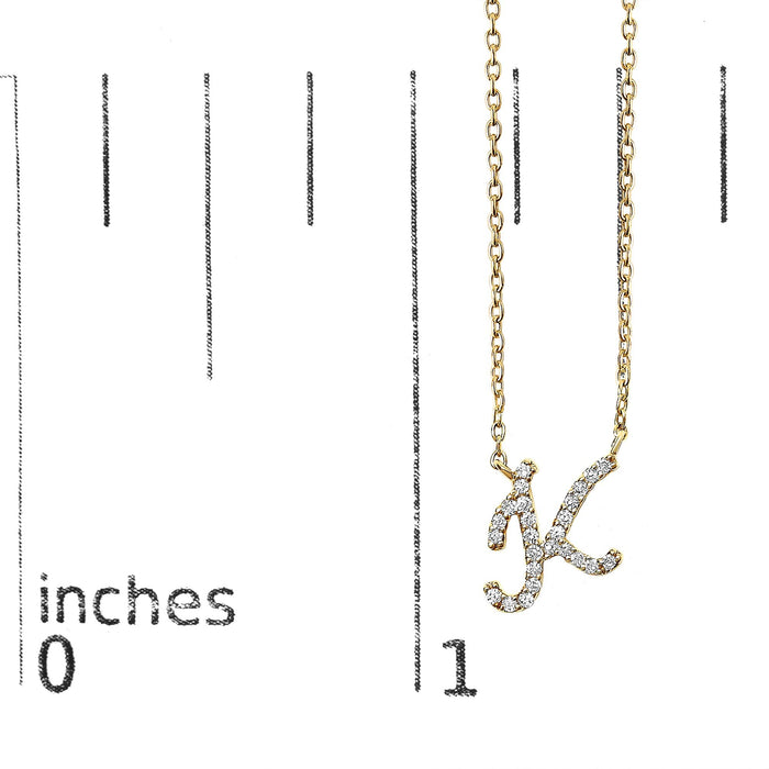 Diamond Accent A-Z Initial Script Style Pendant Necklace in 10K Yellow Gold