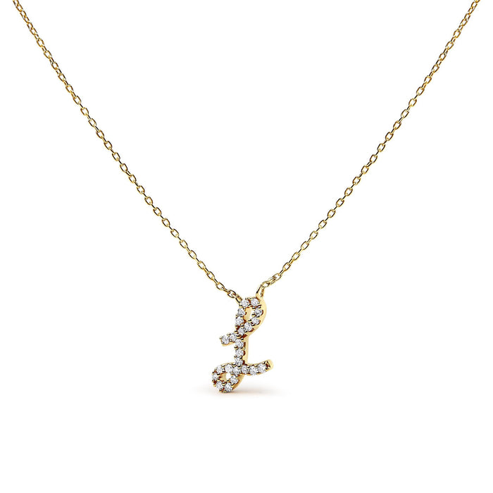 Diamond Accent A-Z Initial Script Style Pendant Necklace in 10K Yellow Gold, photo 15