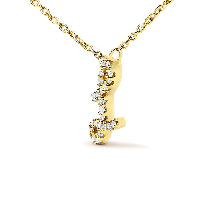 Diamond Accent A-Z Initial Script Style Pendant Necklace in 10K Yellow Gold