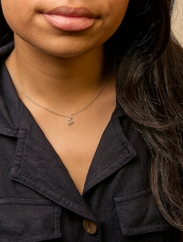 Diamond Accent A-Z Initial Script Style Pendant Necklace in 10K Yellow Gold
