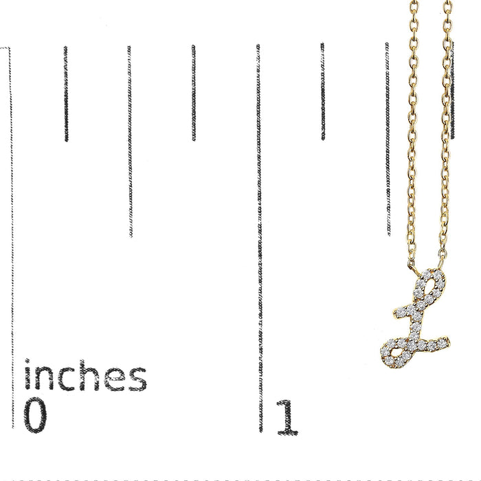 Diamond Accent A-Z Initial Script Style Pendant Necklace in 10K Yellow Gold