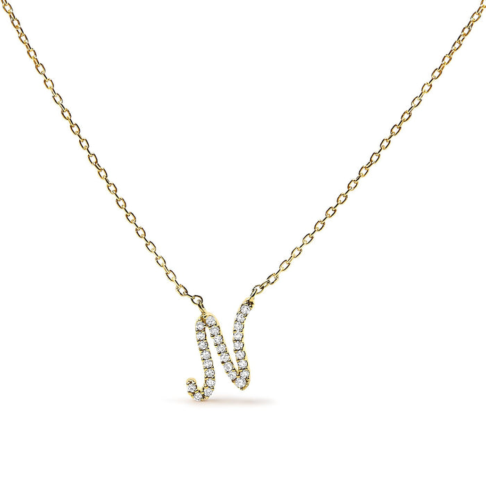 Diamond Accent A-Z Initial Script Style Pendant Necklace in 10K Yellow Gold, photo 13