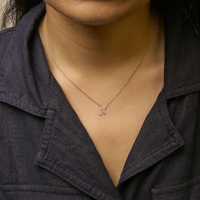 Diamond Accent A-Z Initial Script Style Pendant Necklace in 10K Yellow Gold