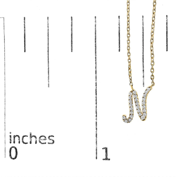 Diamond Accent A-Z Initial Script Style Pendant Necklace in 10K Yellow Gold