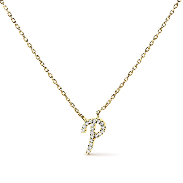 Diamond Accent A-Z Initial Script Style Pendant Necklace in 10K Yellow Gold, photo 11