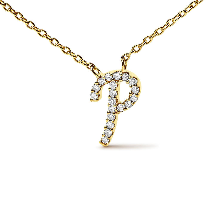 Diamond Accent A-Z Initial Script Style Pendant Necklace in 10K Yellow Gold, photo 37