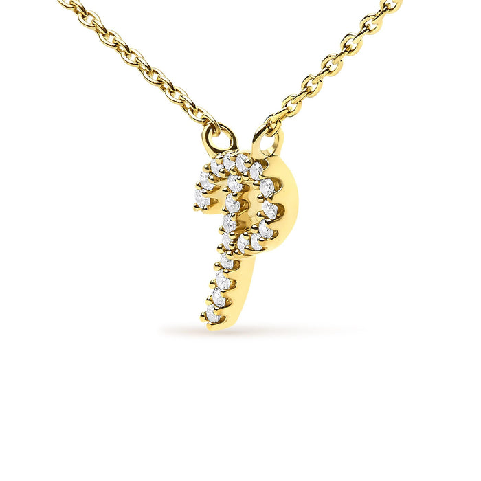 Diamond Accent A-Z Initial Script Style Pendant Necklace in 10K Yellow Gold