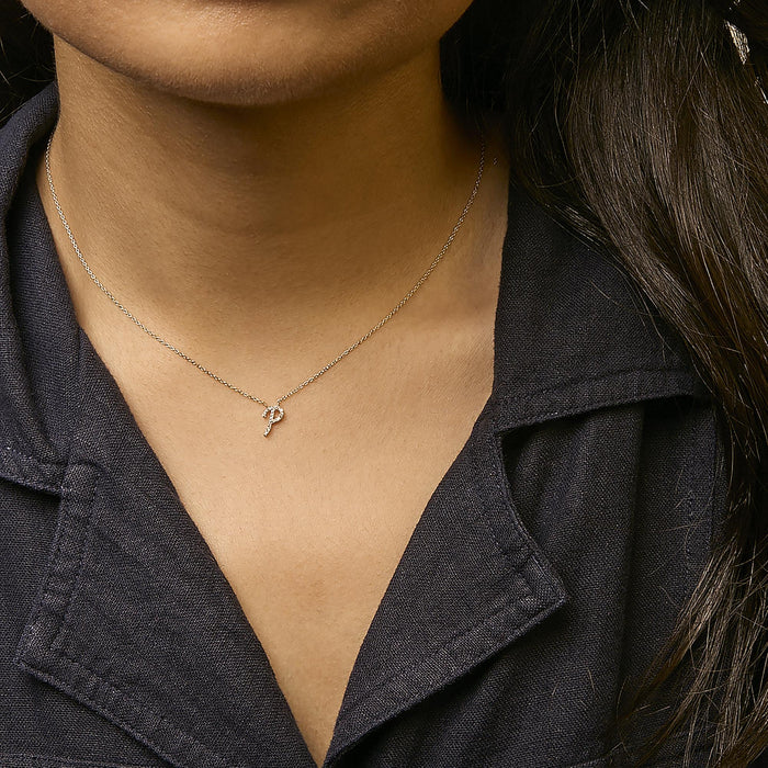 Diamond Accent A-Z Initial Script Style Pendant Necklace in 10K Yellow Gold